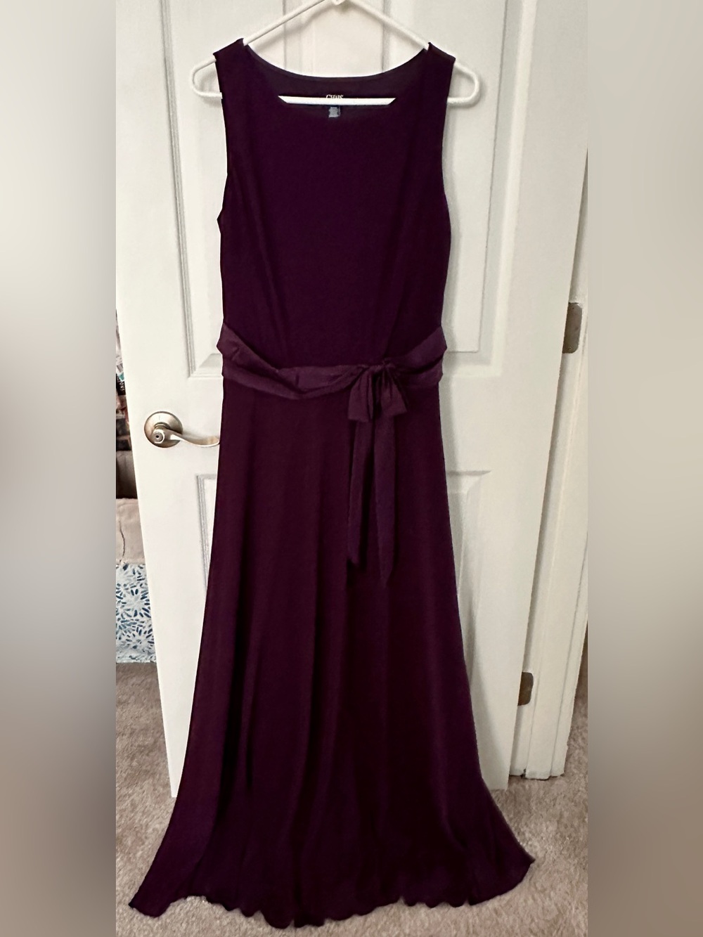 Chaps Sleeveless Plum Maxi Dress with Tie Waist